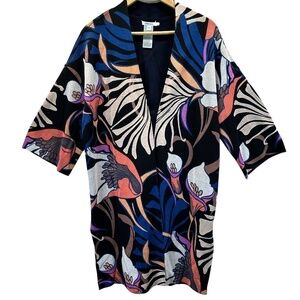 Chicos 2 Open Floral Cardigan Womens US L  3/4 Sleeve Kimono Sleeve Slits Boho